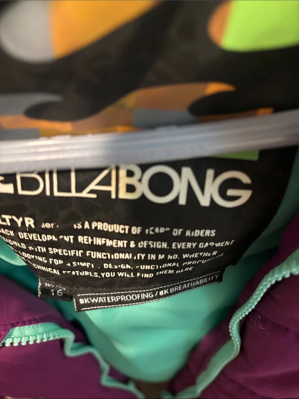 Billabong Girls Purple Puffer Jacket with Teal Lining